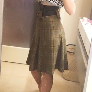 Context Plaid Wool Acetate Pleated MIDI Skirt